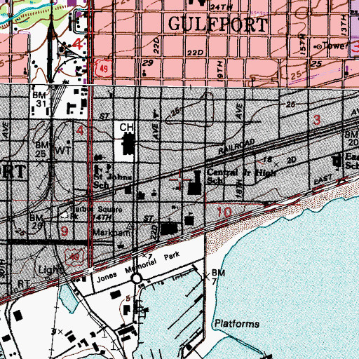 Topographic Map of First Church of Christ Science, MS
