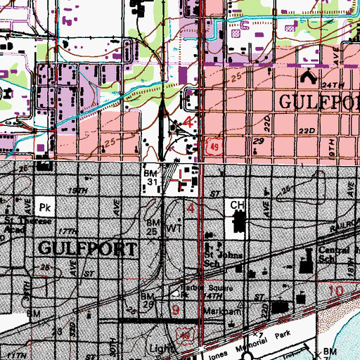 Topographic Map of Gaston Hewes Recreation Center, MS