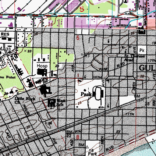 Topographic Map of Gulf Gardens Baptist Church, MS