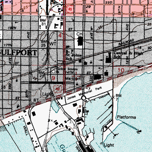Topographic Map of Gulfport City Hall, MS