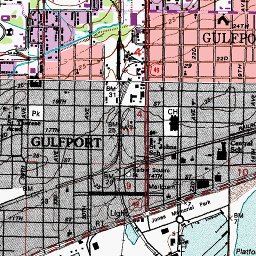 Topographic Map of Gulfport Recreation Center, MS