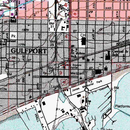 Topographic Map of Harbor Square Park, MS