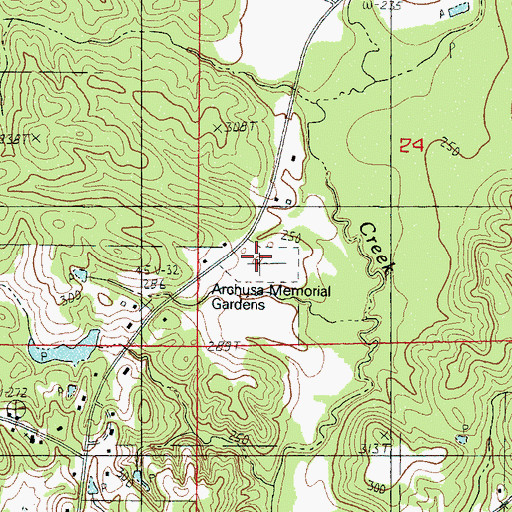 Topographic Map of Archusa Memorial Gardens, MS