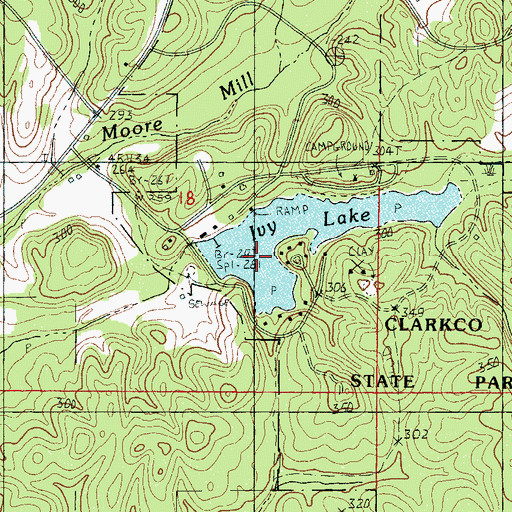Topographic Map of Ivy Lake, MS