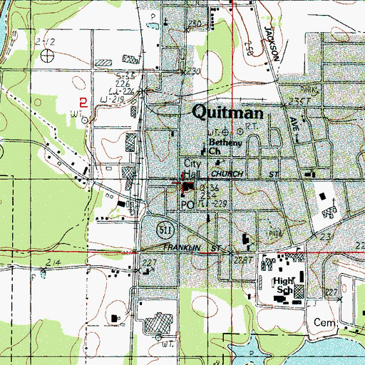 Topographic Map of Quitman City Hall, MS