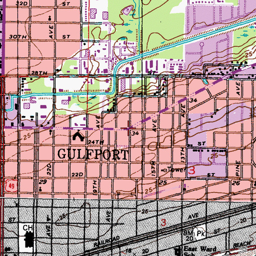 Topographic Map of Saint Johns Catholic Church, MS