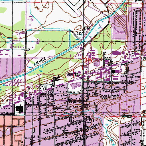 Topographic Map of Saint Johns High School, MS