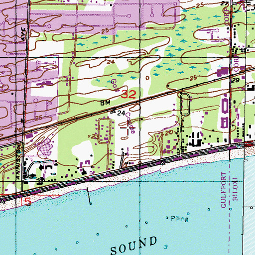 Topographic Map of Broadwater Golf Course, MS