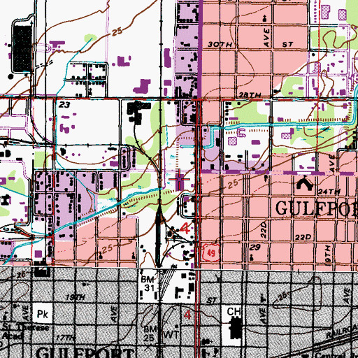 Topographic Map of Gulf Mart Shopping Center, MS