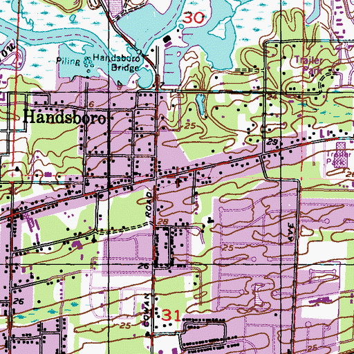 Topographic Map of Handsboro Baptist Church, MS