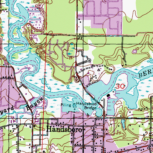 Topographic Map of Handsboro Cemetery, MS