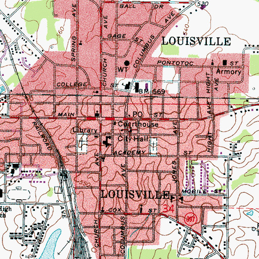 Topographic Map of First Presbyterian Church, MS