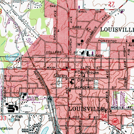 Topographic Map of First United Methodist Church, MS