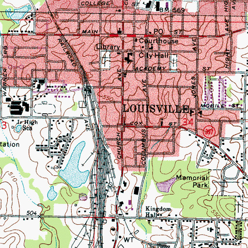 Topographic Map of Louisville Church of Christ, MS