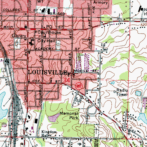 Topographic Map of Wesley United Methodist Church, MS