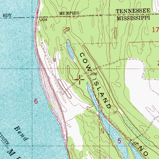 Topographic Map of Cow Island Bend, MS
