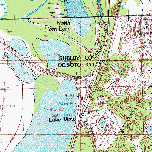 Topographic Map of Horn Lake Cutoff, MS
