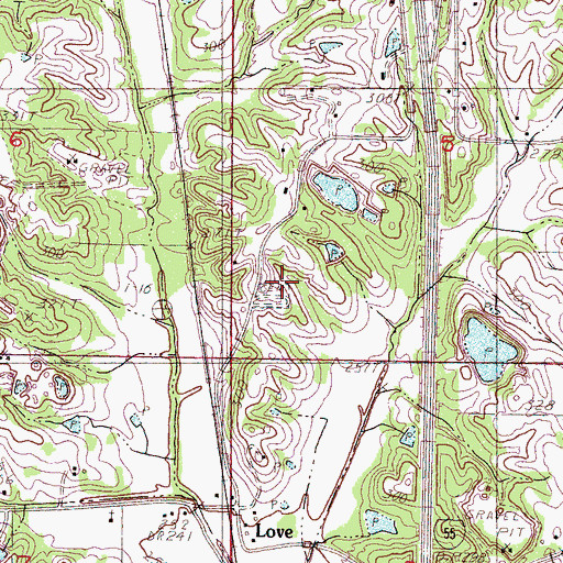 Topographic Map of Love Cemetery, MS