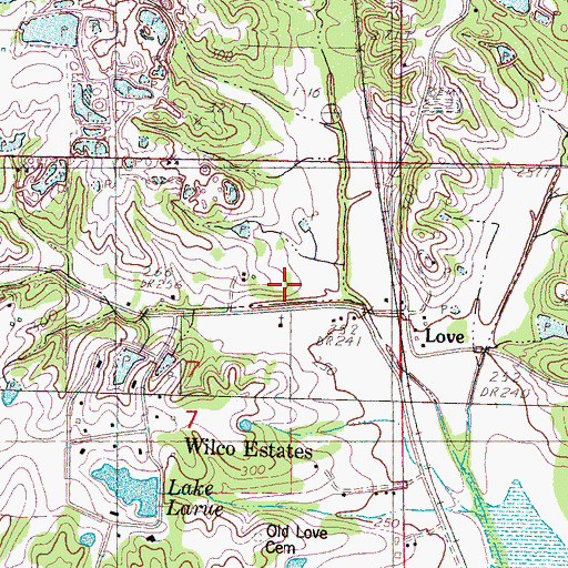 Topographic Map of Love Church, MS