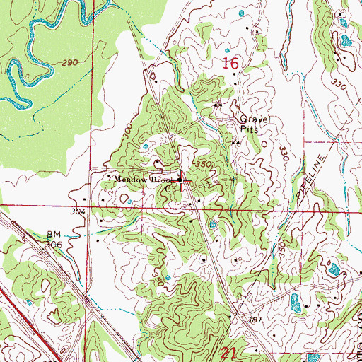 Topographic Map of Meadow Brook Baptist Church, MS