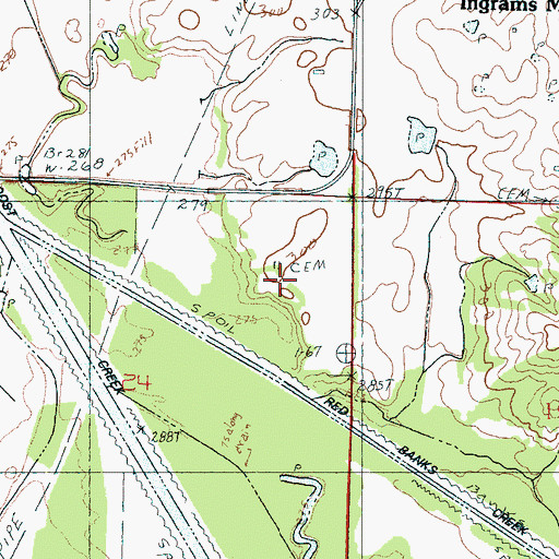 Topographic Map of Mills Family Cemetery, MS