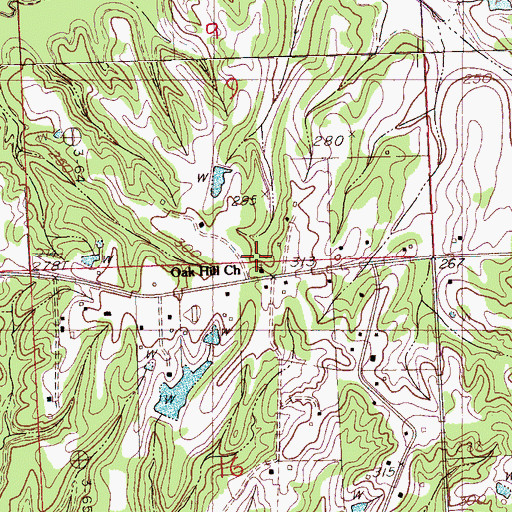 Topographic Map of Oak Hill Church, MS