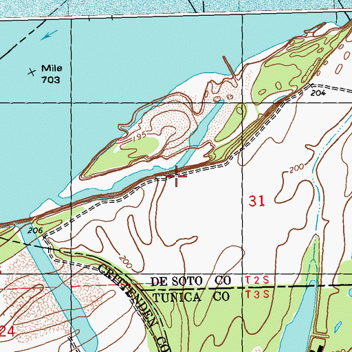 Topographic Map of Pickett Revetment (historical), MS