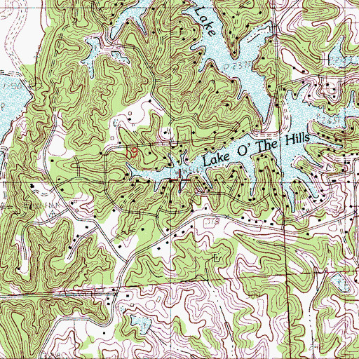 Topographic Map of Lake O' the Hills Dam, MS