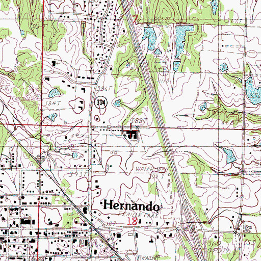 Topographic Map of Hernando Elementary School, MS