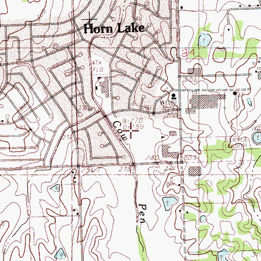 Topographic Map of Horn Lake Community Park, MS