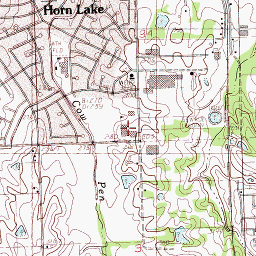 Topographic Map of Horn Lake High School, MS