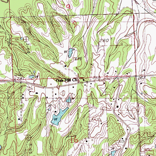 Topographic Map of Oak Hill School (historical), MS