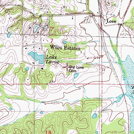 Topographic Map of Old Love Cemetery, MS