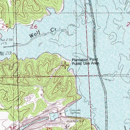 Topographic Map of Plantation Point Public Use Area, MS