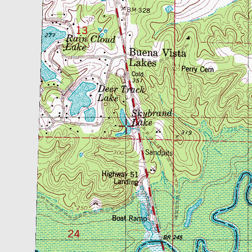 Topographic Map of Skybrand Lake, MS