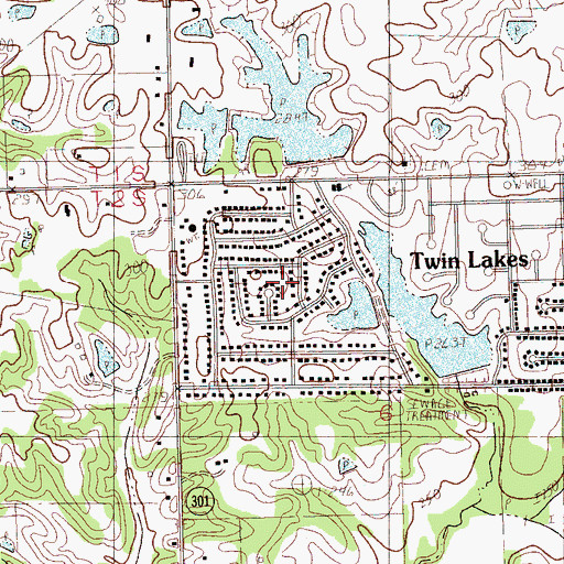Topographic Map of Twin Lakes, MS