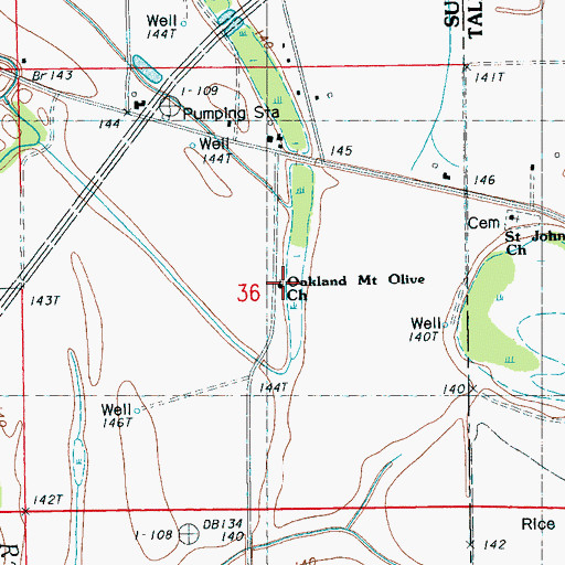 Topographic Map of Oakland Mount Olive Church, MS