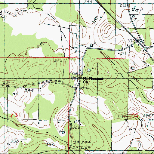 Topographic Map of Mount Pleasant Baptist Church, MS