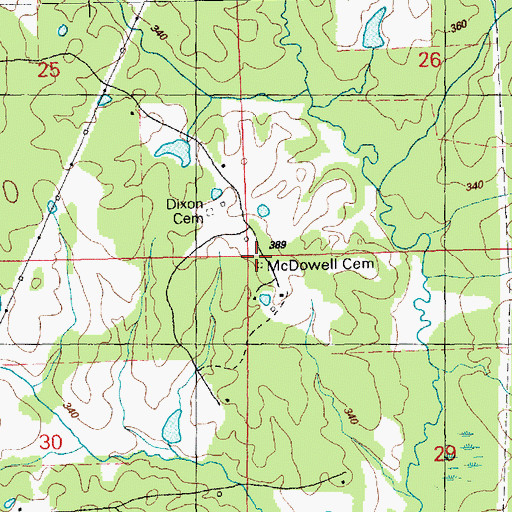 Topographic Map of McDowell Cemetery, MS