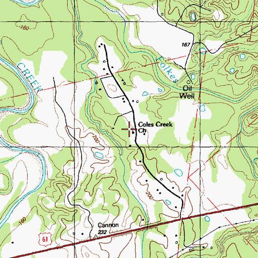 Topographic Map of Coles Creek Church, MS