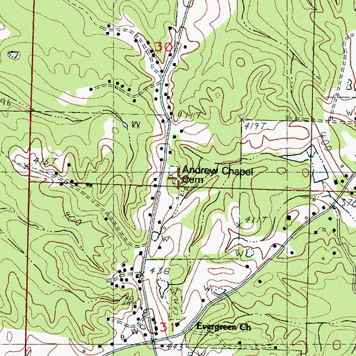 Topographic Map of Andrew Chapel Cemetery, MS