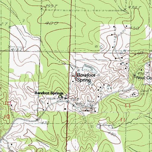 Topographic Map of Barefoot Spring, MS