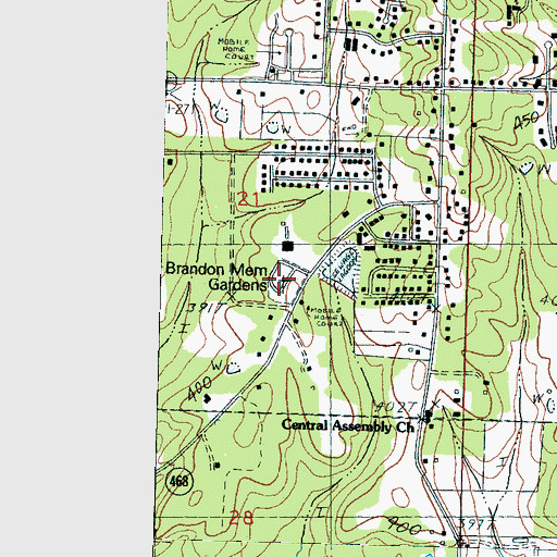 Topographic Map of Brandon Memory Gardens, MS