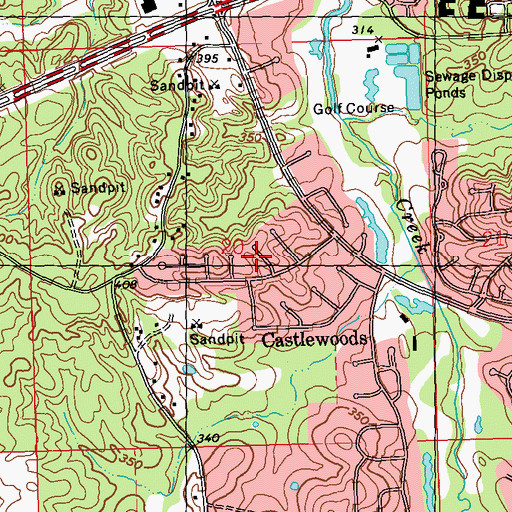 Topographic Map of Castlewoods, MS