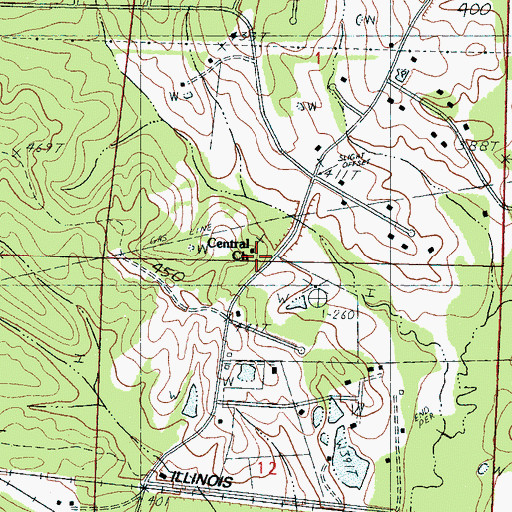 Topographic Map of Central Church, MS