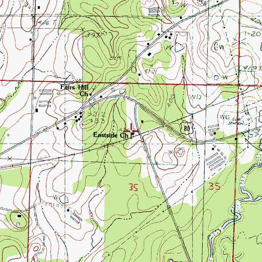 Topographic Map of Eastside Church, MS