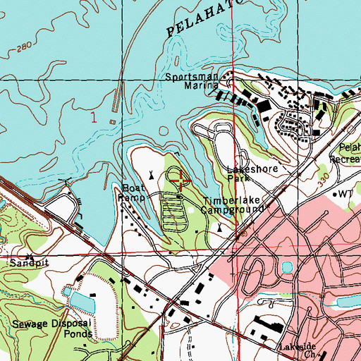 Topographic Map of Lakeshore Recreation Area, MS