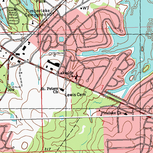 Topographic Map of Lakeside Church, MS