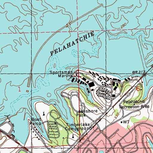 Topographic Map of Lakeside Marina, MS