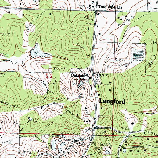 Topographic Map of Oakdale Church, MS